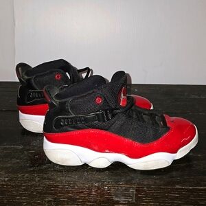 Black and red, six ring jordan brand shoes, sneakers SizevY3 !!**